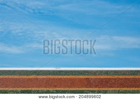 Roof tile texture in Theravada temple Exterior of Thai Buddhist temple style Traditional and architecture rooftop pattern.