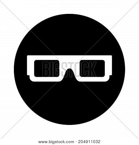 3d glasses circle icon. Black round minimalist icon isolated on white background. 3d glasses simple silhouette. Web site page and mobile app design vector element.