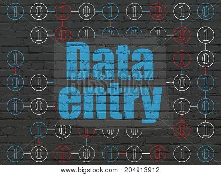 Information concept: Painted blue text Data Entry on Black Brick wall background with Scheme Of Binary Code