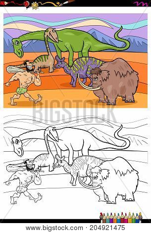 Cartoon Prehistoric Characters Coloring Book
