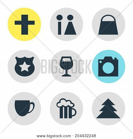 Editable Pack Of Toilet, Cop, Jungle And Other Elements.  Vector Illustration Of 9 Location Icons.