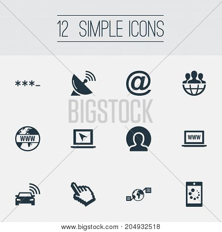 Elements Website, Sputnik Signal, Internet And Other Synonyms Internet, Parole And Telephone.  Vector Illustration Set Of Simple Web Icons.