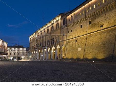 Cesena (Emilia Romagna Italy): the medieval castle in the main square of the city at evening