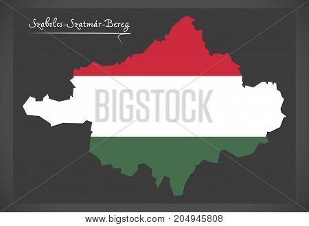 Szabolcs-szatmar-bereg Map Of Hungary With Hungarian National Flag Illustration