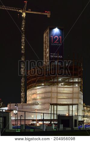 South Boston Massachusetts USA - January 26 2016: Construction on 121 Seaport project in Seaport District in South Boston