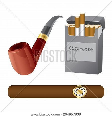 Set of a pipe, cigar and cigarette vector illustration