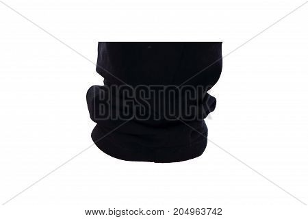 Black Jeans of pant leg isolated on white background with clipping path. Close up of black crease fabric on white background.