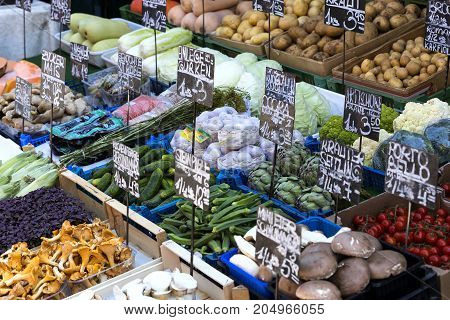 23 AUGUST 2017, VIENNA, AUSTRIA:The oldest in Vienna is the Naschmarkt Market with products of alcoholic fruits and vegetables.