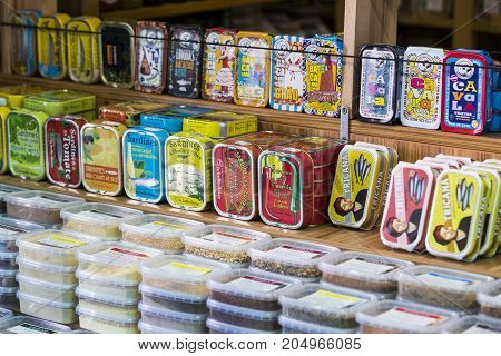 23 AUGUST 2017, VIENNA, AUSTRIA:The oldest in Vienna is the Naschmarkt Market with products of alcoholic fruits and vegetables.