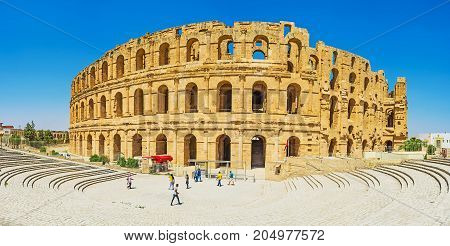 Panorama Of El Jem Amphitheater In El Djem