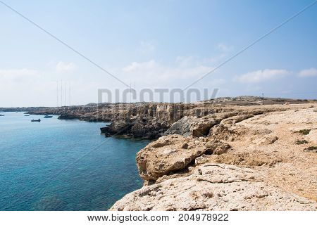 ships in the lagoon at the natural park Cape Greko, Cyprus