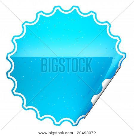 Blu tondo piegato adesivo o etichetta con macchie