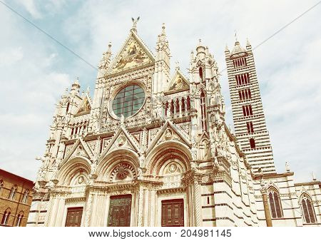 Siena cathedral is a medieval church in Siena Italy dedicated from its earliest days as a Roman Catholic Marian church. Yellow photo filter.