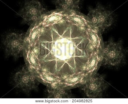 Lacy colorful clockwork pattern. Digital fractal art design. Abstract design of sacred symbols signs geometry. Designs of astrology alchemy magic. Geometric Spiral. Abstract Colorful Fractal Texture.