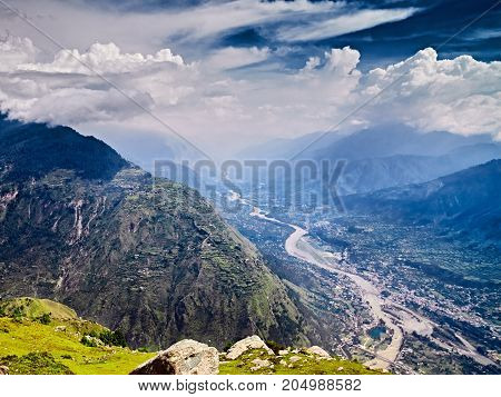 Aerial view of Kullu valley. Naggar Himachal Pradesh. North India.
