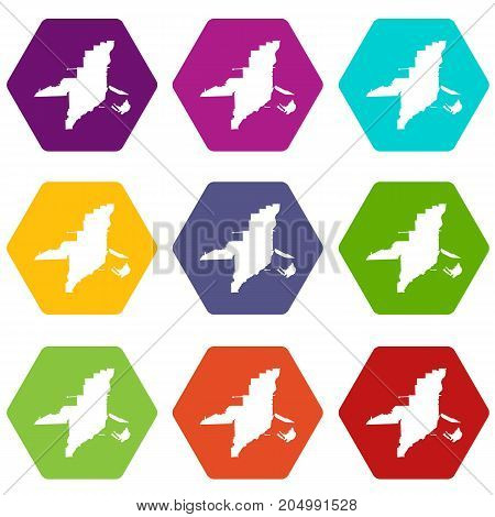 Florida map icon set many color hexahedron isolated on white vector illustration