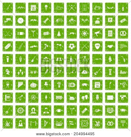 100 meeting icons set in grunge style green color isolated on white background vector illustration