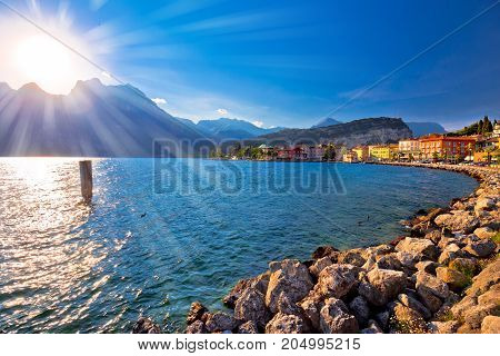 Colorful Town Of Torbole And Lago Di Garda Sunset View