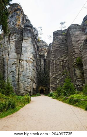 Unique rocks mountain Adrspasske skaly in national park Adrspach in Czech republic