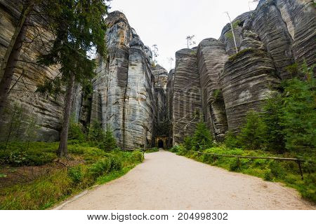 Unique rocks mountain Adrspasske skaly in national park Adrspach in Czech republic