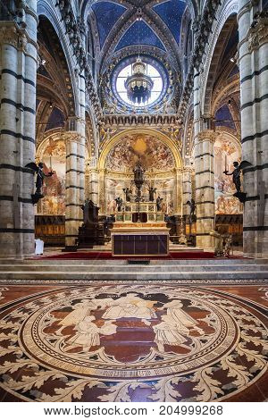 Siena Italy - April 04 2017: Interior o Siena Cathedral (Duomo di Siena) medieval church