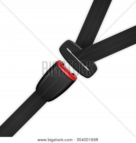 Vector 3d Realistic Blocked Passenger Seat Belt Clopeup Isolated On White Backgroud. Design Template