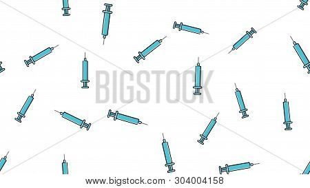 Seamless Pattern Texture Of Blue Disposable Sharp Medical Pharmacetic Syringe For Pricks With Medici