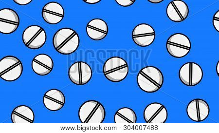 Seamless Pattern Texture Of Red Round White Medical Pharmacetic Pills With Pills With Medicine, Drug
