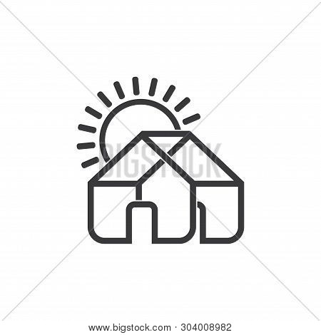 Clear Geometric Design House Sun Rise Lines Art Symbol Logo Vector