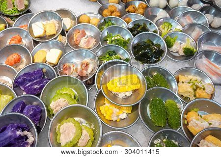 Chinese Dimsum Bamboo Steamer. Dimsum In The Steam Basket. Chinese Cuisine.