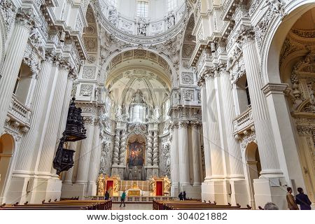 Interior Of Theatine Church Of St. Cajetan Or Theatinerkirche In Munich. Germany