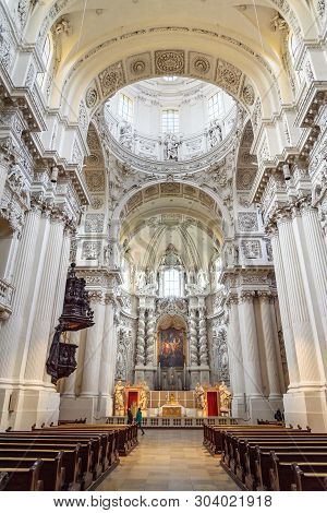 Munich, Germany - October 31, 2018: Interior Of Theatine Church Of St. Cajetan Or Theatinerkirche In