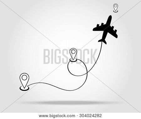 Airplane Fligth Route Or Air Plane Destination Line Path Vector Icon Eps10