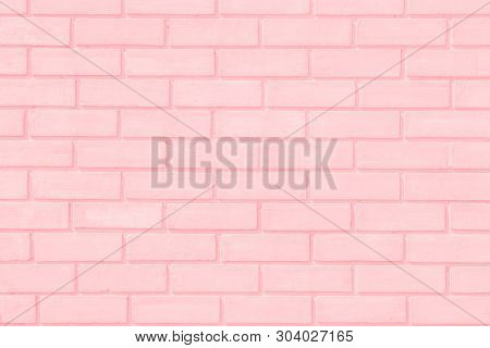 Pastal Pink And White Brick Wall Texture Background. Brickwork Or Stonework Flooring Interior Rock O