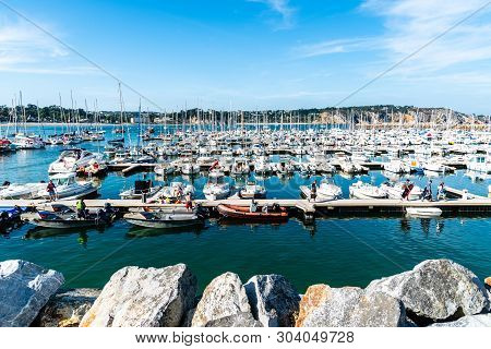 Morgat, France - August 4, 2018:  The Marina Of Morgat A Sunny Day Of Summer With Many Smalls Boats 