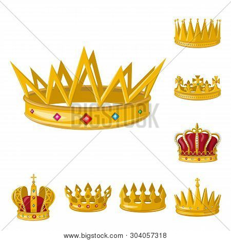 Vector Design Of Monarchy And Gold Symbol. Set Of Monarchy And Heraldic Stock Symbol For Web.