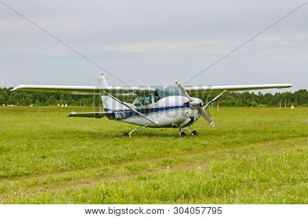 Balashikha, Moscow Region, Russia - May 25, 2019: American Light Airplane Cessna R182 Skylane Rg Ra-
