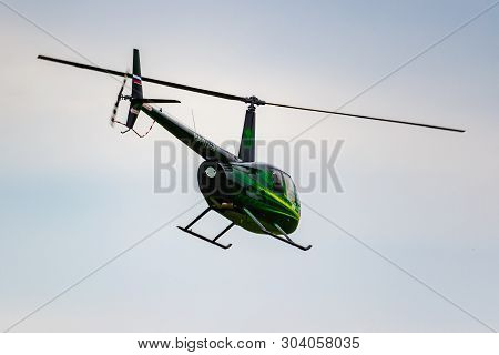 Balashikha, Moscow Region, Russia - May 25, 2019: Helicopter Robinson R44 Raven Ra-07368 Flies Again
