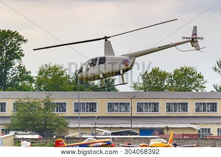 Balashikha, Moscow Region, Russia - May 25, 2019: Helicopter Robinson R44 Raven Ra-06359 Flies Again
