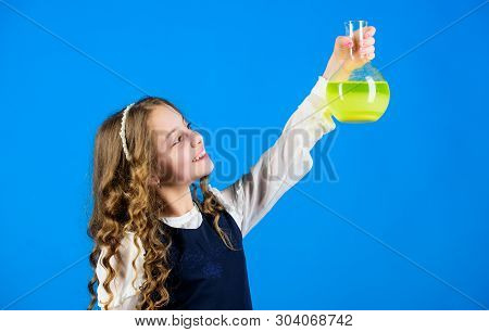 Science Research In Lab. Small School Girl. Child Study Bilogy Lesson. Back To School. Education And
