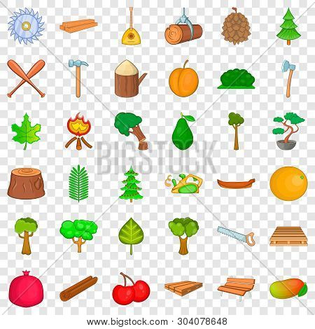 Foliage Icons Set. Cartoon Style Of 36 Foliage Vector Icons For Web For Any Design