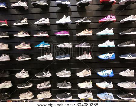 Dubai Uae May 2019 - Big Collection Of Different Sport Shoes. Assorted Sports Choes For Sale - Nike,