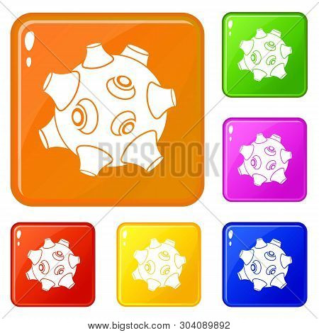 Moon With Craters Icons Set Collection Vector 6 Color Isolated On White Background