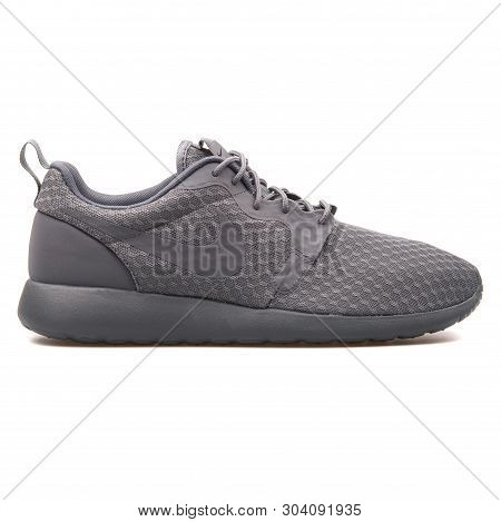 Vienna, Austria - August 10, 2017: Nike Roshe One Hyp Grey Sneaker On White Background.