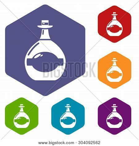 Pot Bellied Bottle Icons Vector Colorful Hexahedron Set Collection Isolated On White
