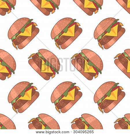 Seamless Pattern Icons. Bakery Texture. Colored Icon. In Trendy Flat Style Isolated On White Backgro