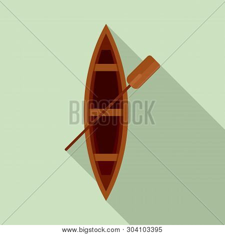 Top View Wood Boat Icon. Flat Illustration Of Top View Wood Boat Vector Icon For Web Design