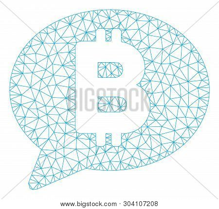 Mesh Bitcoin Message Model Icon. Wire Frame Triangular Network Of Vector Bitcoin Message Isolated On