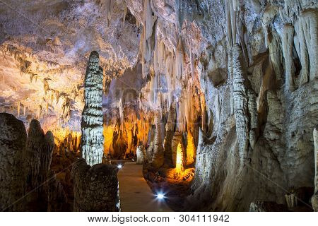 The Miracle Of The Formation Of Stalagmites In The Dark Hall, Khao Chang Hai Cave, Trang Province Th