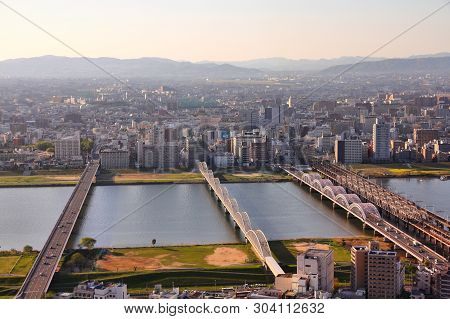 Osaka, Japan - April 27, 2012: Cityscape View In Osaka, Japan. Osaka Is The 3rd Largest City In Japa